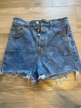 Levi's Blue High-Waist Button-Fly Cutoff Jean Shorts
